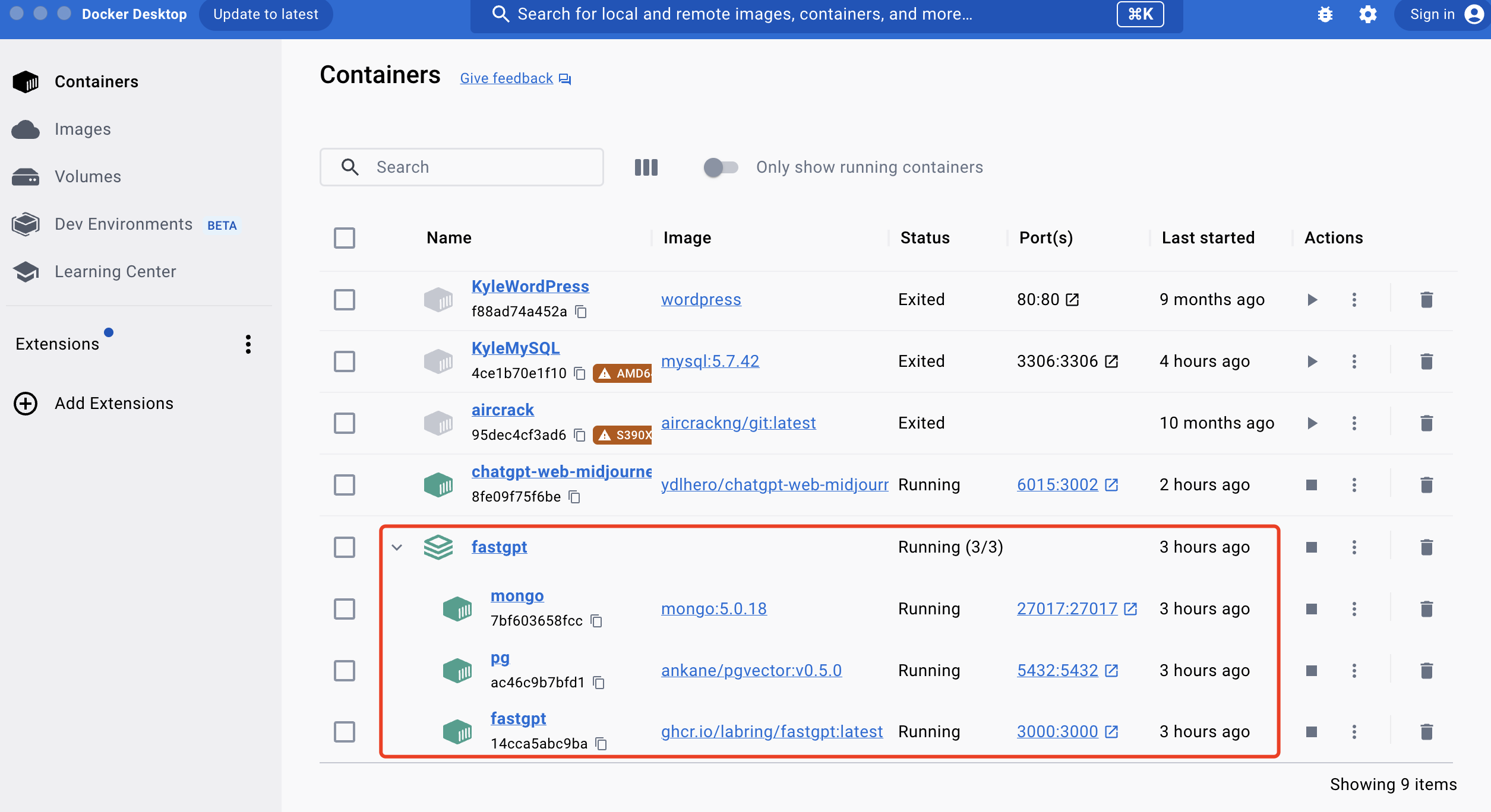 mac下使用docker快速布署fastgpt实现ai私有知识库