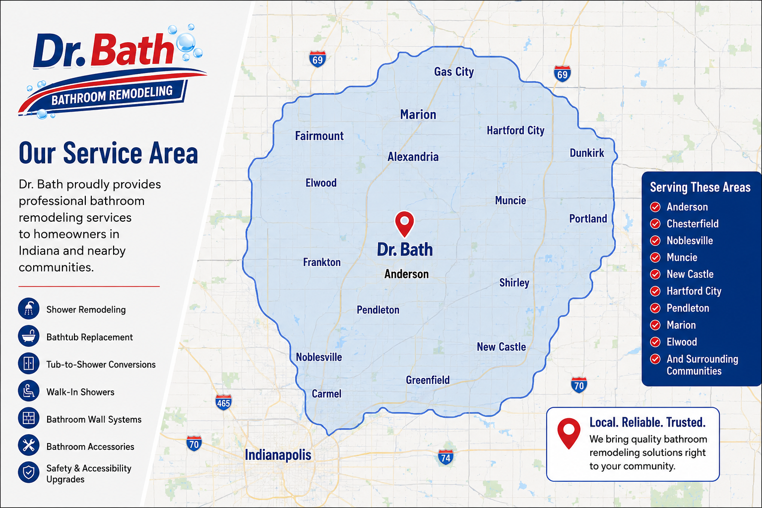 Dr. Bath Service Area Map for Bathroom Remodeling